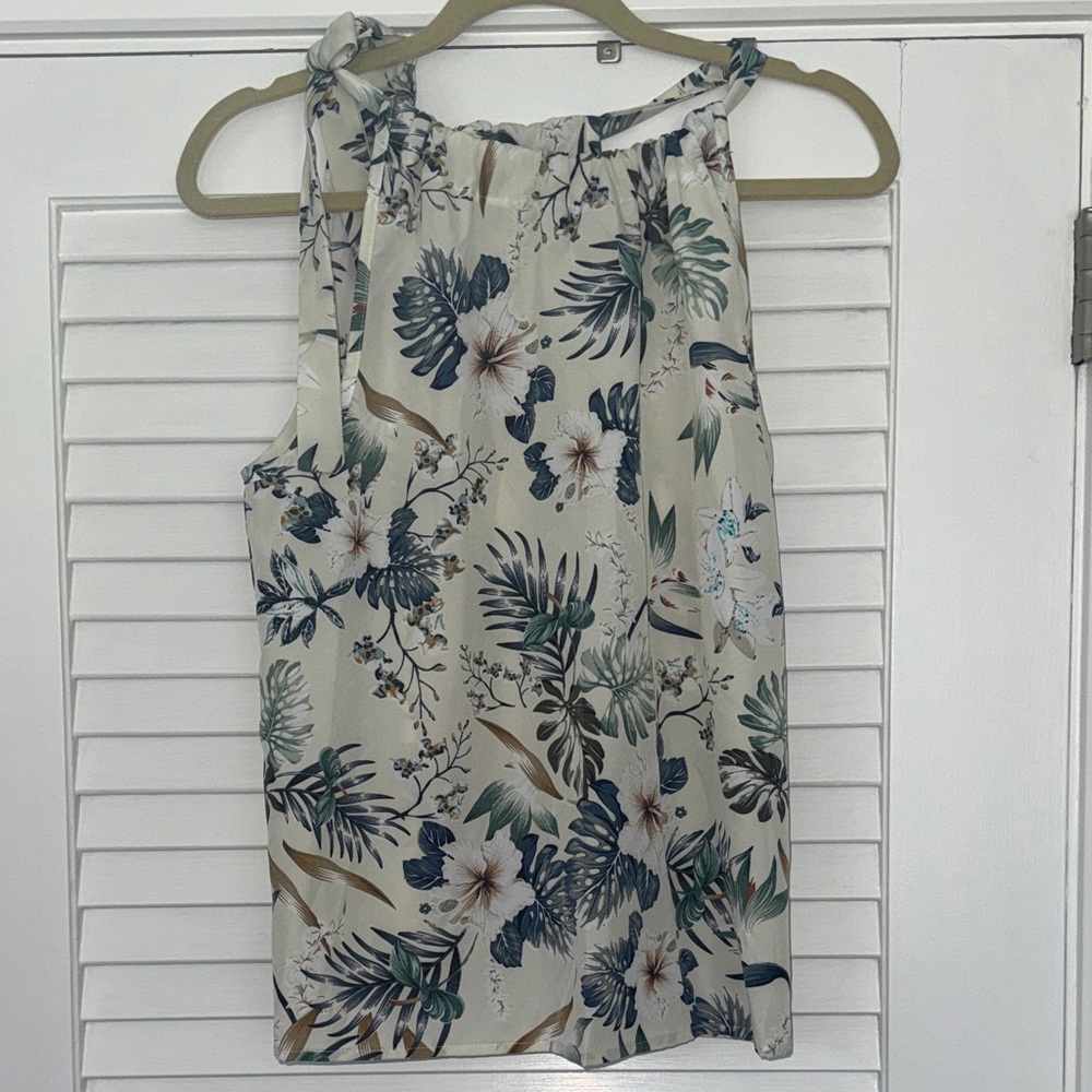 SHEIN Floral Halter Top - Cream and Blue